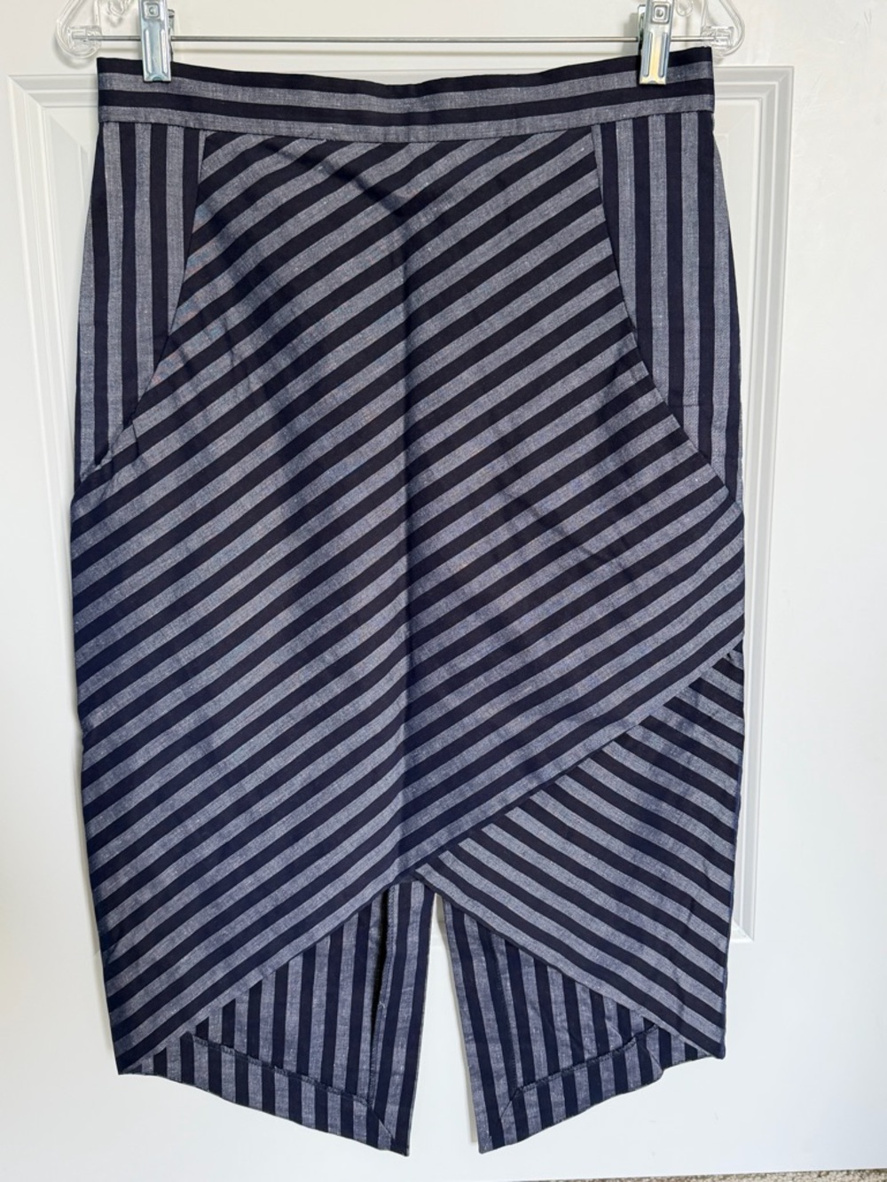 Tracy Reese Navy Blue Directional Stripe Midi Skirt Size 8 39658 - Picture 4 of 12
